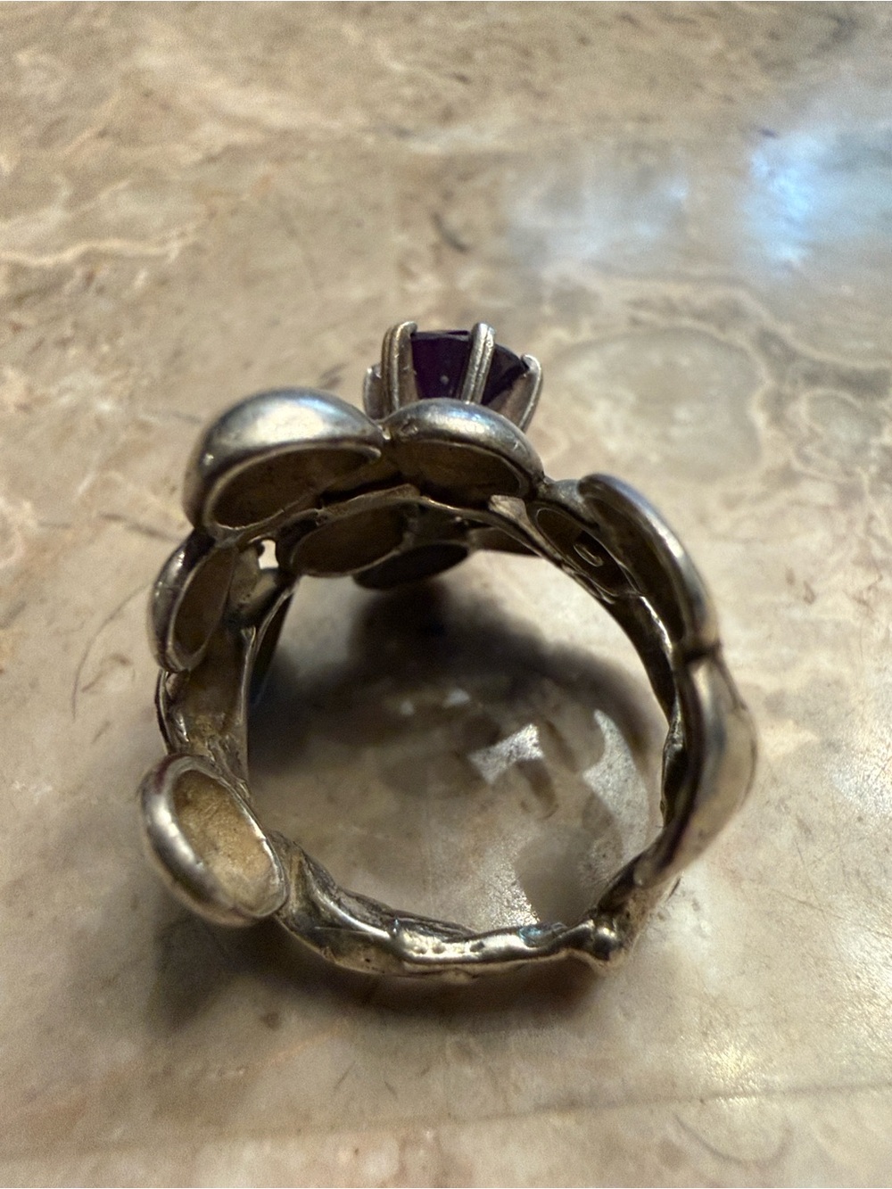 Vintage MCM sterling silver abstract, ring, brutalist style with amethyst - Picture 6 of 7